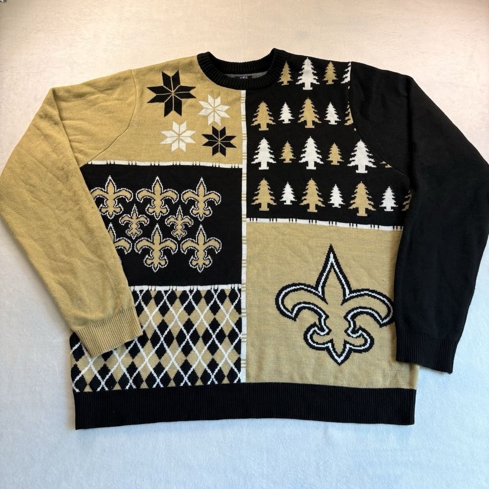Team Apparel NFL New Orleans Saints Busy Block Ugly Sweater Men's Size 2XL